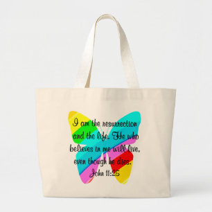 JOHANNES 11:25 REGENBOOG VLINDER ONTWERP GROTE TOTE BAG
