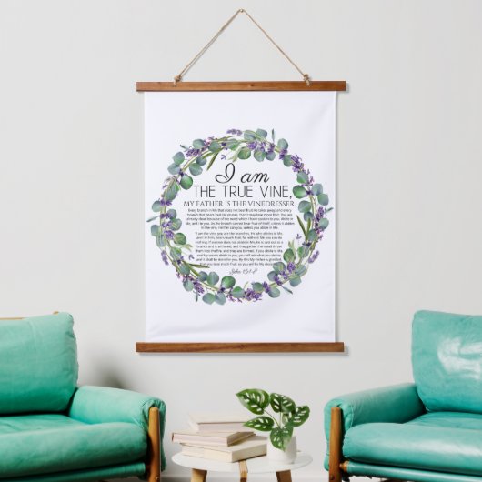Johannes 15:1-8 Eucalyptus Lavendel Bloemengeschri Hangend Wandkleed (Woonkamer)