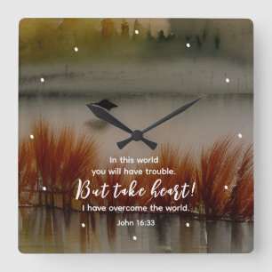 Johannes 16:33 Ik heb Overwonnen Bijbelvers Christ Vierkante Klok