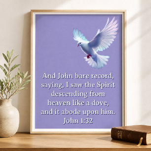 Johannes 1:32 Dalende Duif Paarse Christelijke Poster