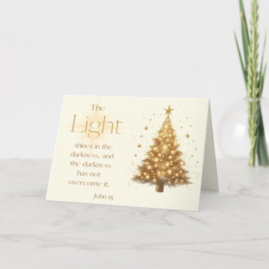 Johannes 1:5 Gouden kerstboom kerst Kaart (Voorkant)