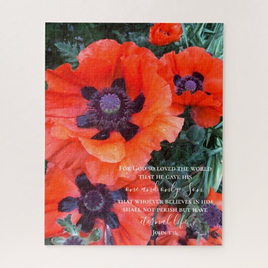 Johannes 3:16 Aangepaste tekst | Red Poppy Origine Legpuzzel (Verticaal)