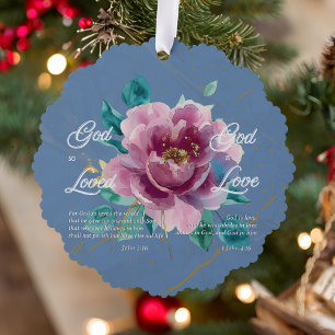 Johannes 3 16 Bijbelvers Blauw Roze Bloemen Christ Ornament Kaart