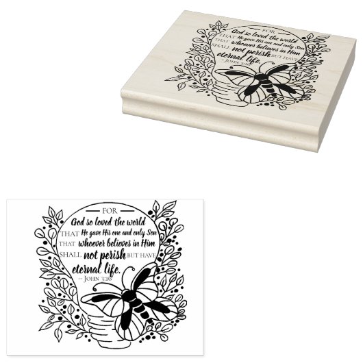 Johannes 3:16 Bijbelvers Bloemenlamp Rubberstempel (Gestempeld)