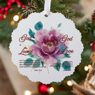 Johannes 3 16 Bijbelvers Wit Roze Bloemen Christel Ornament Kaart