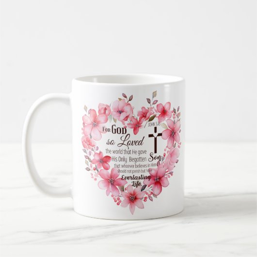 Johannes 3:16 Bloemhart Bijbelvers Koffiemok (Links)