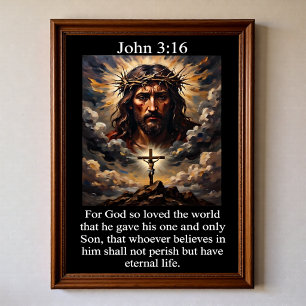 Johannes 3:16 Calvarieberg Jezus Doornenkroon Poster