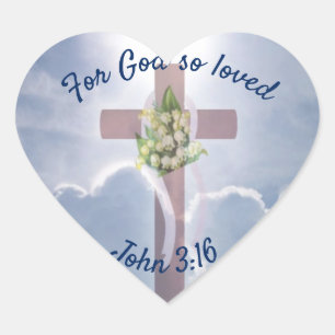 Johannes 3:16, Christelijke Religie, Kruis in Wolk Hart Sticker
