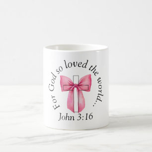 Johannes 3:16 Coquette Roze Boog Kruis Koffiemok