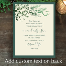 Johannes 3:16 Elegant Modern Groen Custom Kerstmis Feestdagenkaart