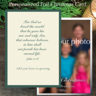Johannes 3:16 Elegante Wijze Familie Foto Kerstmis Folie Feestdagenkaart