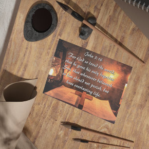 Johannes 3:16 God had de wereld zo lief, lantaarn Briefkaart