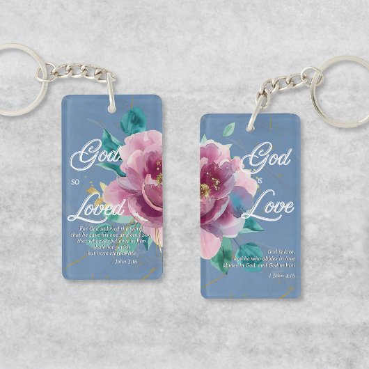Johannes 3:16 God houdt van roze bloemen Christeli Sleutelhanger