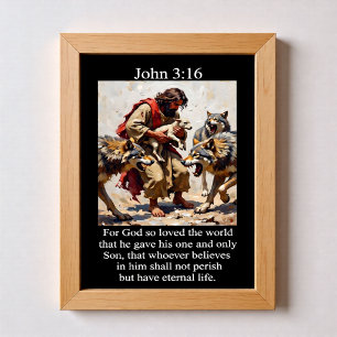 Johannes 3:16 Goede Herder Die Lamme Van Wolven Re Poster