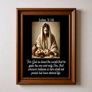Johannes 3:16 Jezus breekt brood communie mand Poster