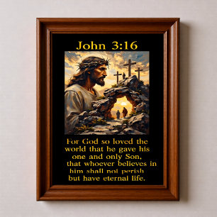 Johannes 3:16 Jezus Doornenkroon Leeg Graf Golgota Poster