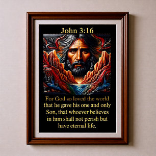 Johannes 3:16 Jezus Gezicht Rode Canyon Rivier Zon Poster