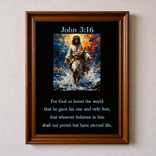 Johannes 3:16 Jezus Loopt Over Water Stormachtige  Poster
