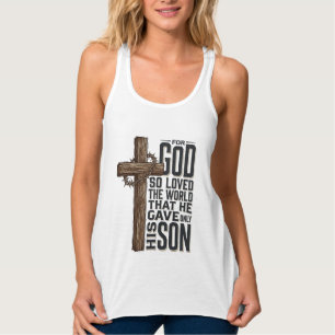 Johannes 3_16 Kruis Vintage Gravure Christelijk On Tanktop