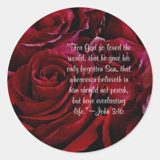 Johannes 3:16 rode rozen sticker (Voorkant)