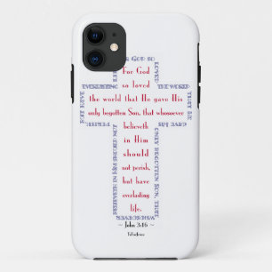 Johannes 3:16 Rode, Witte en Blauwe Kruis iPhone 11 Hoesje