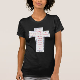 Johannes 3:16 Rode, Witte en Blauwe Kruis T-shirt