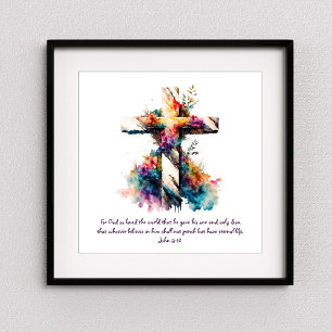 Johannes 3:16 Schrift Cross Christelijke Bijbelver Poster
