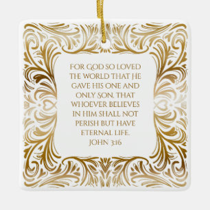 Johannes 3:16 Voor God zo geliefd - Elegante Kerst Keramisch Ornament