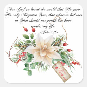 Johannes 3:16 - Vrolijk Kerstverhaal Bloemen Vierkante Sticker