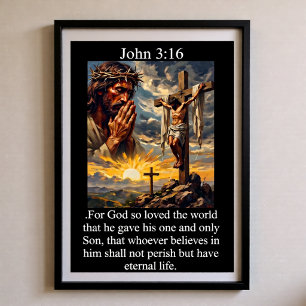 Johannes 3:16 Zonsopgang Biddende Jezus Doornenkro Poster