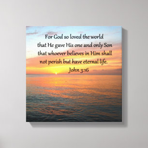 JOHANNES 3:16 ZONSOPGANG OVER DE OCEAAN FOTO CANVAS AFDRUK