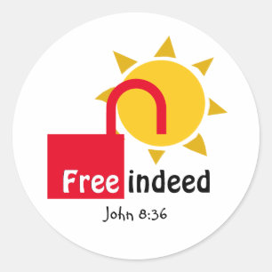 Johannes 8:36 VRIJ INDERDAAD Christelijk ROOD Ronde Sticker