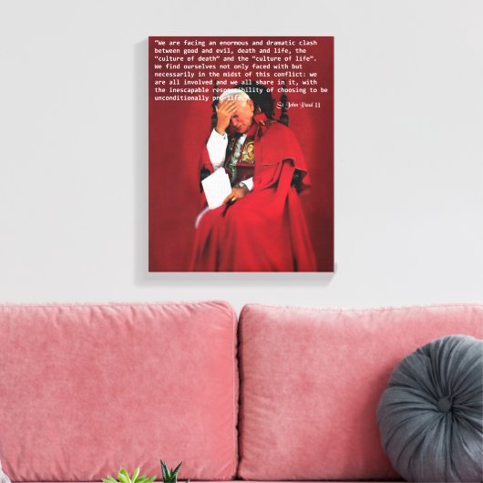Johannes Paulus II over het leven. Canvas Afdruk (Insitu (Woonkamer))