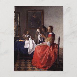 Johannes Vermeer - A Lady en Two Gentlemen Briefkaart