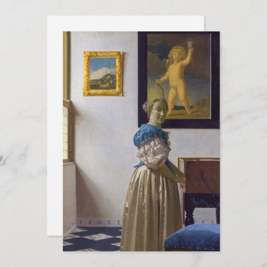 Johannes Vermeer - Dame die bij een maagdenvaag st Kaart (Voorkant / Achterkant)