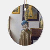 Johannes Vermeer - Dame die bij een maagdenvaag st Keramisch Ornament (Links)