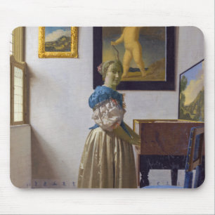 Johannes Vermeer - Dame die bij een maagdenvaag st Muismat