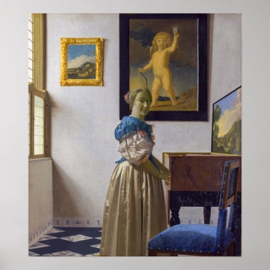 Johannes Vermeer - Dame die bij een maagdenvaag st Poster (Voorkant)