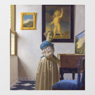 Johannes Vermeer - Dame die bij een maagdenvaag st Raamsticker
