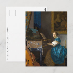 Johannes Vermeer - Dame gezeten aan een maagdenhui Briefkaart