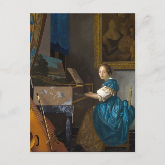 Johannes Vermeer - Dame gezeten aan een maagdenhui Briefkaart (Voorkant)