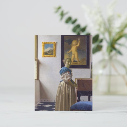 Johannes Vermeer - Dame staand aan een virginaal Briefkaart (Staand voorkant)