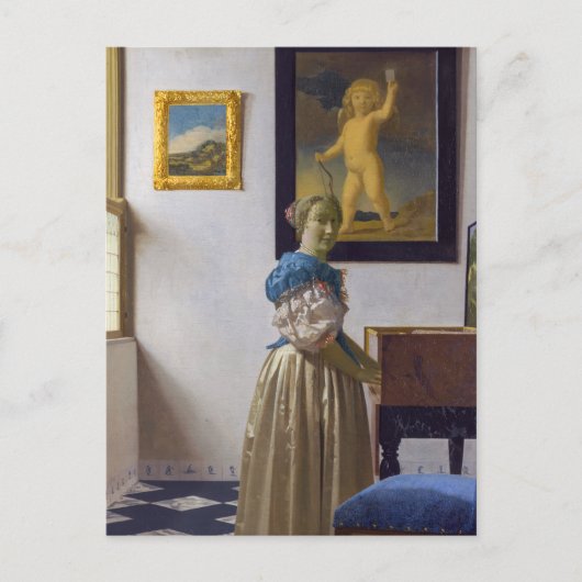 Johannes Vermeer - Dame staand aan een virginaal Briefkaart (Voorkant)