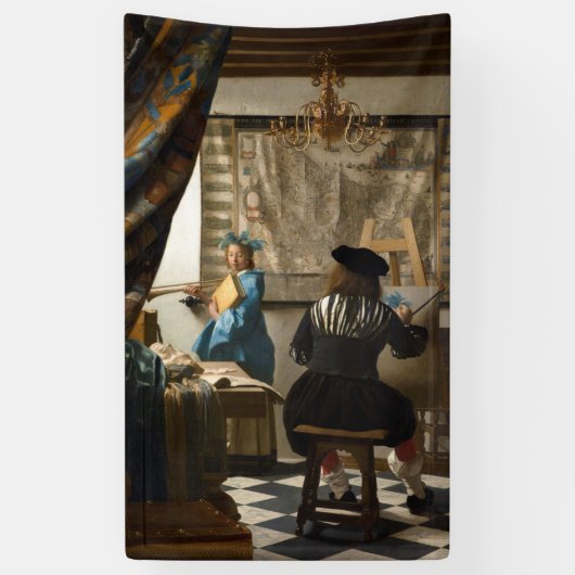 Johannes Vermeer - De Allegory of Painting Spandoek (Verticaal)
