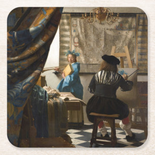 Johannes Vermeer - De Allegory of Painting Vierkante Kartonnen Onderzetter