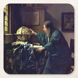 Johannes Vermeer - De Astronomer Vierkante Kartonnen Onderzetter