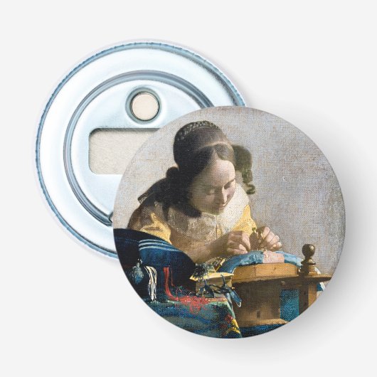 Johannes Vermeer - De Lacemaker Button Flesopener (Voorkant)