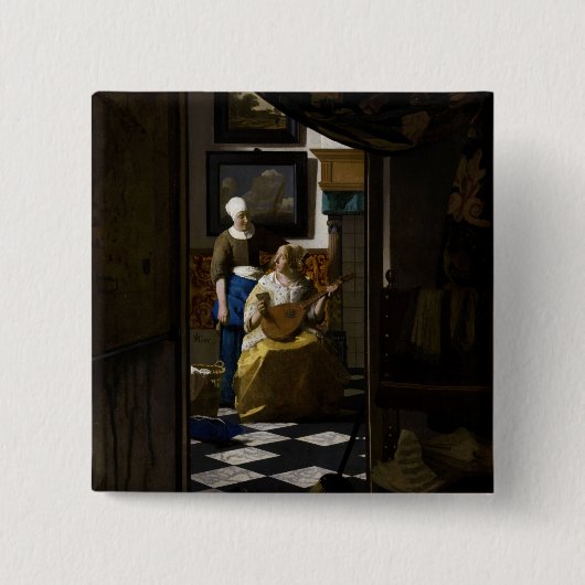 Johannes Vermeer - De Liebesbrief Vierkante Button 5,1 Cm (Voorkant)