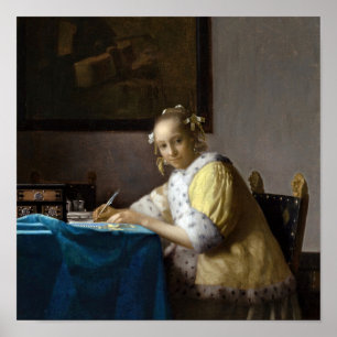 Johannes Vermeer - Een dame die een brief schrijft Poster