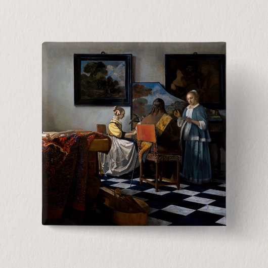 Johannes Vermeer - Het concert Vierkante Button 5,1 Cm (Voorkant)